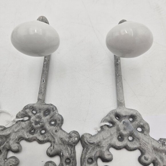 Vintage Cast Iron Wall Hooks with Ceramic Tip Rustic Ash Patina Coat Hat Hanger - Picture 8 of 11